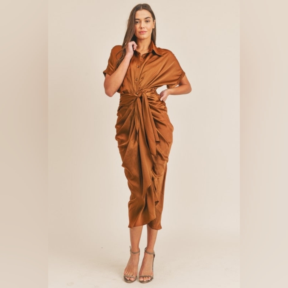 Steve Madden Women's Mocha  Tori Midi Dress Draped Boho Front Size 10